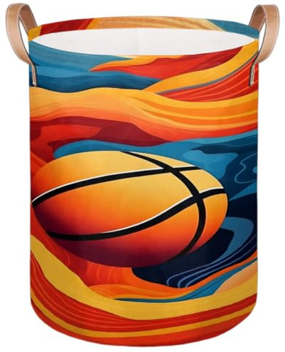 Basketball Fire Flying Round Laundry Basket with Handles 70L Large Laundry Hamper Collapsible Polyester Dirty Clothes Storage Bucket Tall Organizer Basket for Nursery Bathroom Decor