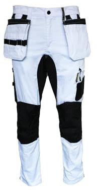 Atomic Workwear Stretch Painters Trouser with Removable Holster Pockets & Knee Pad Pockets | Modern Slim Fit | Durable, Comfortable, Practical Decorators Whites (UK, Waist, 36, Slim, Regular)
