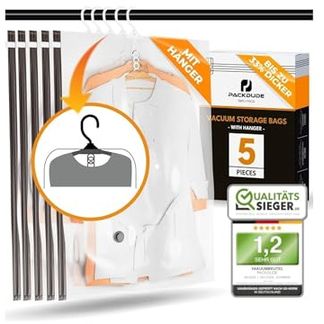 PACKDUDE 5x bolsas de vacío colgantes para ropa con gancho XL: 100x70cm