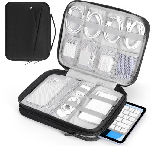 MoKo Housse pour Tablette 9-11 Pouce Compatible avec iPad Pro M4 & Air M2 2024, iPad 10th Gen 10,9/9/8 10,2, iPadAir 5/4th 10,9, Sacoche Double Couche avec Poignée Antidérapante, Noir