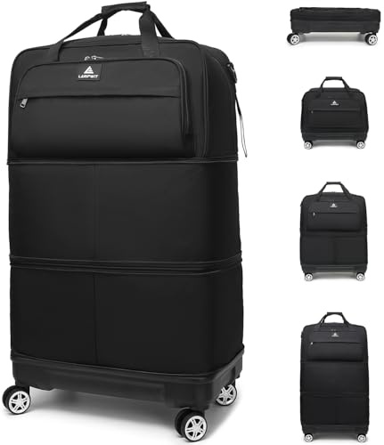 Laripwit Borsone da Viaggio con Ruote Espandibile 55L-85L-115L Borsa da Viaggio Pieghevole Grande Morbida Valigia con Ruote Girevoli per Uomini e Donne Senza Manico Telescopico, Nero