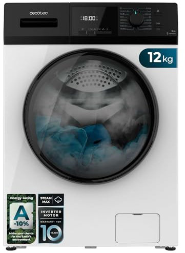 Cecotec Lavatrice a Carica Frontale 12Kg Bolero Dresscode 12410 Inverter A-10%. 1400rpm, Inverter Plus, 16 programmi, SteamMax, Drum Clean, AllergyCare, Stop&Go, Eco, DelayStart, Kid Lock,Diamond Care