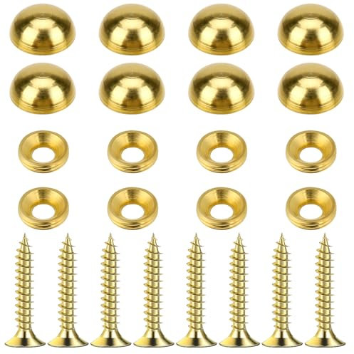Mabor 8Pcs Decorative Screws with Caps, Pure Brass Mirror Fixing Screw Covers Gold Upholstery Tacks Self Tapping Screws for Furnitures Cabinet Mirrors Fixing Repairing