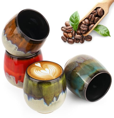 YHNDECO Juego de 4 tazas de café expreso de 100 ml, hechas a mano, de porcelana, tazas de café de cerámica de, ideales para expreso, moca, macchiato, té