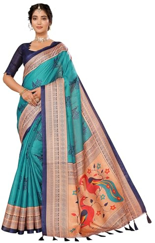 IMTRA FASHION Sari En Soie Litchi Art Pour Femme Sari Indien Imprimé Avec Chemisier Non Cousu - Vert Rama