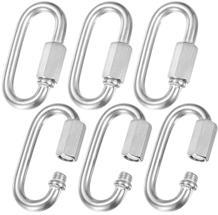 M METERXITY 6-Pack Quick Chain Link Connector, M8 5/16 304 Stainless Steel D-Shape Locking Repair Chain Links for Swing/Camping/Hiking/Backpack, Twist Key Ring Screw Chain Link [Silver]