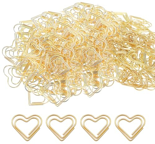 Gold Paper Clips, 100 PCS Small Paperclips Metal Heart Paper Clip Golden Heart Shaped Paperclip for Books Postcards Document