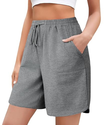 Aottori Shorts Donna Sportivi Pantaloncini Estivi Cotone Pantaloni Corti Palestra Bermuda con Tasche e Coulisse per Corsa Fitness Grigio L