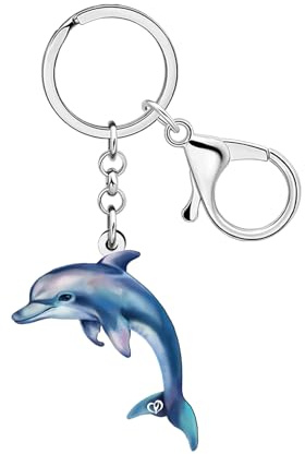 NEWEI Acrylique Animaux Marins Mignons Dauphins Porte-Clés Clés de Voiture Porte-Monnaie Porte-Clés Accessoires Cadeaux de Plage pour Femmes Filles Charms (Bleu)