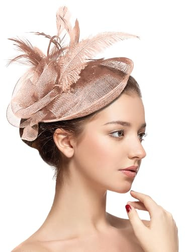 Vexara Fascinators for Weddings Women Flower Feather Fascinator Hat with Hair Clip Ladies Wedding Guests Hat Tea Party Church Cocktail Hair Accessories Champagne
