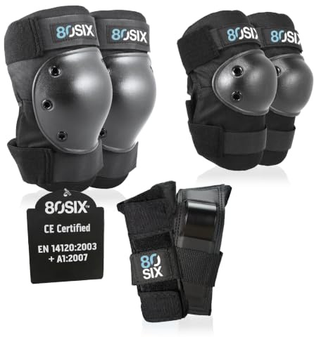 80SIX Certified Knee Pads Elbow Pads Wrist Guards for Kids, Teens & Adults, 6 in 1 Protective Gear Set for Roller Skates, Skateboard, Bike, Scooter, Inline Skates BMX Multi-Sport