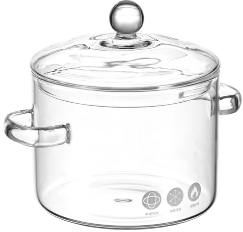 NOLITOY Glass Soup Pot with Lid Heat Resistant Borosilicate Cooking Pot Transparent Stew for Stovetop Use Two-Eared Design for Baby Food Milk Vegetables and Instant Noodles