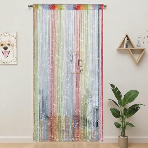 KIQAWEE 2 Stück Fadengardine Fadenvorhang, 200 x 91cm Fliegenvorhang Türvorhänge, Fransenvorhang Raumteiler, Fliegenvorhangvorhang Bunt für Hochzeit Restaurant Café Festliche Dekoration