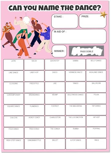 Pack of 10 Dance Scratch Cards - Large A5 Size - 40 Names - 330gsm Card - UK Designed and Printed
