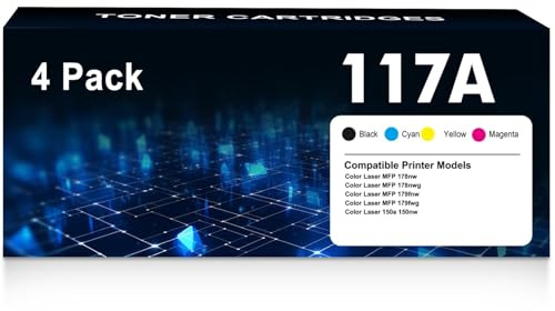117A 150nw 179fnw Toner Cartridges for HP 117A W2072A W2070A W2071A W2073A | Compatible for HP117A for HP Color Laserjet MFP 150nw 179fnw 178nwg 179fwg 179fnw 178nw 150a Black Cyan Yellow Magenta,4-Pack