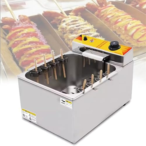 Macchina per friggere Hot Dog al Formaggio da 1900 W, Macchina elettrica Automatica Commerciale per Piccoli Hot Dog con 8 Ganci da 12 Litri per Snack, Temperatura Regolabile