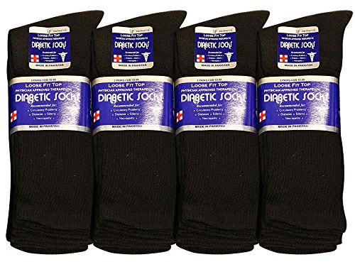Falari Physicians Approved Diabetic Socks For Men Women Non-Binding Loose Top Wide Crew Length (12-Pack, Black, 10-13)