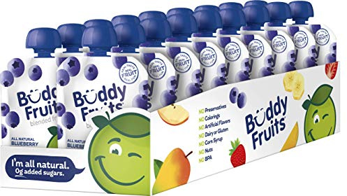 Buddy Fruits Snacks To Go Blueberry Unsweetened Applesauce 3.2oz Pouch (18pk) Gluten-Nut-Dairy-Preservatives-BPA Free, Non GMO, Kosher