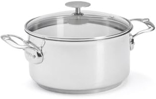 De Buyer - Faitout en inox MILADY avec son couvercle en verre - 20 cm - Fabriqué en France, Sans PFAS, Inox 18/10 Performant et Résistant, Fond Sandwich, Tous Feux + Four, Finition Poli Brillant