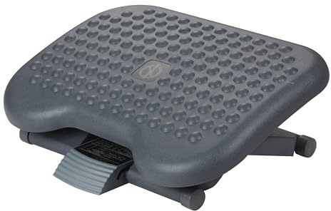 Q-Connect Reposapiés Ajustable en 3 Alturas: 110, 140, 170 mm - Base Antideslizante - Efecto Masaje - Ángulo 0-30° - Color Antracita