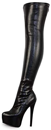 Buckle Shoes NEW WOMENS LADIES SEXY THIGH HIGH KINKY FETISH OVER THE KNEE PLATFORM STILETTO HEEL FULL SIDE ZIP BOOTS SIZE 4 5 6 7 8 (8 UK, Black Patent)