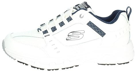 Skechers Oak Canyon Redwick Hommes Formateurs, White Leather Synthetic Textile Navy Trim, 44 EU