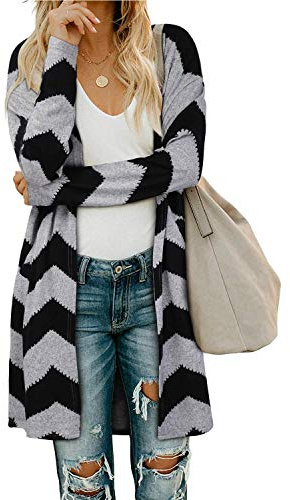 OUGES Women's Long Cardigan for Women UK Lightweight Long Sleeve Ladies Open Front Casual Coat with Pockets