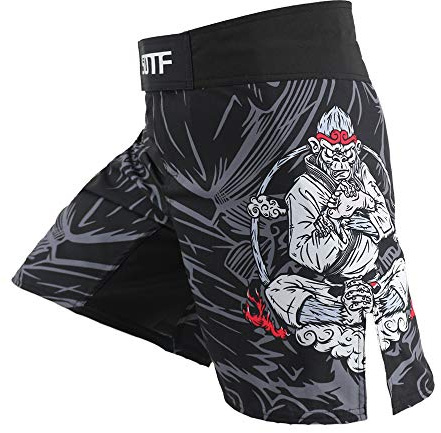 SOTF Men Breathable Running Shorts MMA Boxing Fitness Sports Shorts Black Gray XL Waist 36.2-38.5 inch