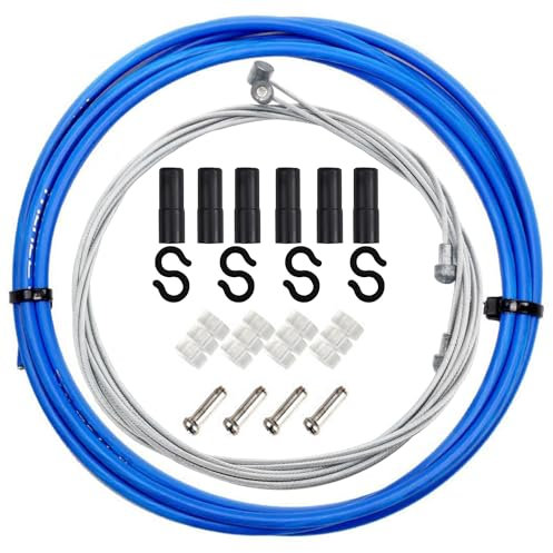 CTRICALVER Bremskabel-Set, Universal Bremszug MTB Fahrrad Road Bike Bremse Kabel Fahrradzubehör Kabel Draht und Caps Set (Blau)