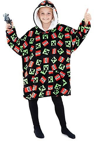 Minecraft Sudadera Manta con Capucha, Batamanta Niños - Sudadera Niños (Negro AOP)