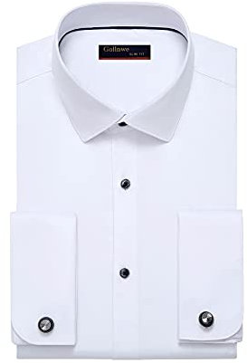 Gollnwe Hemd Herren Regular Fit Stretch Langarm Männer Hemden Französische Manschettenhemden Bügelleichtes Businesshemden Anzug Hemd Weiß XL