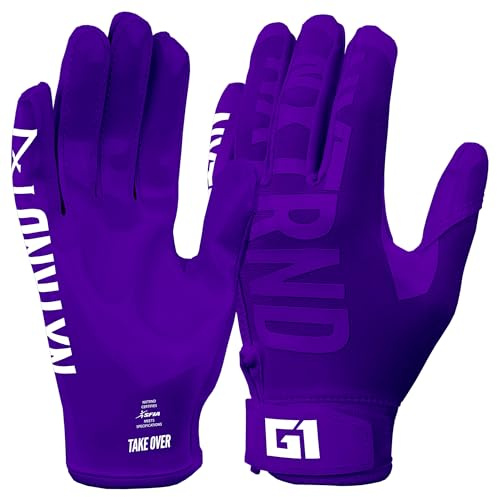 Nxtrnd G1 Youth Football Gloves, Kids Sticky Receiver Gloves (Purple, Youth Large)