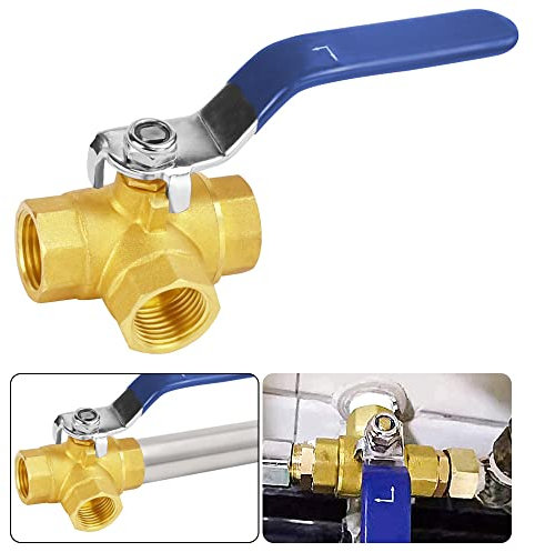 QINERSAW Vanne à Bille à 3 Voies Vanne Bille Laiton DN15 1/2'' Robinet 3 Voies Adaptateur Valve Connecteur Adaptateur Vanne de Dérivation de Douche à 3 Voies Robinet 3 Voies avec Poignée en Acier