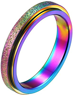 Richsteel Anillo Fidget Anti Estres para Mujer, Anillo Banda Giratorio Arcoíris, Alianza Hombre de Compromiso Talla 57