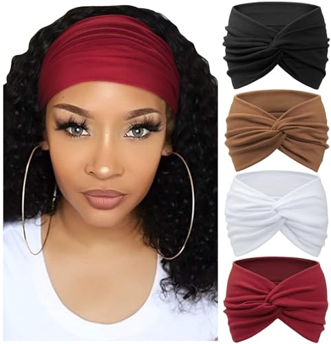 DRESHOW 4 Pezzi Fasce per Capelli Donna Elastica Turbante Fascia Capelli Cerchietti Annodato Fasce Accessori Capelli