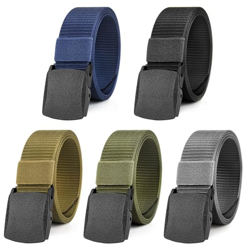 Magiccute 5PCS Work Belts for Men and Women, Unisex Canvas Nylon Fabric Belt Adjustable with Plastic Buckle, Length 130cm