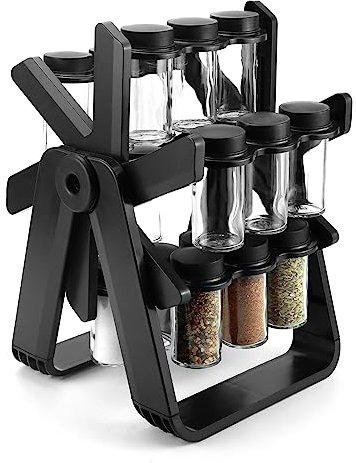 QWORK® rotating spice rack organiser, 18 spice jars with labels and pen, rotating ferris wheel seasoning rack