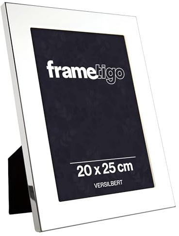 Frametigo - Silver Plated Broad Edge Photo Frame, 8x10 (20x25cm) | Landscape or Portrait Orientation, Velvet Frame Backing & Stand, Real Glass Window, Tarnish Resistant