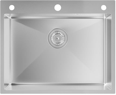 Auralum Évier 60 x 49 cm, Évier Cuisine en acier inoxydable, Évier encastrable à une cuve, Évier Cuisine inclus bonde d'évacuation et de trop-plein