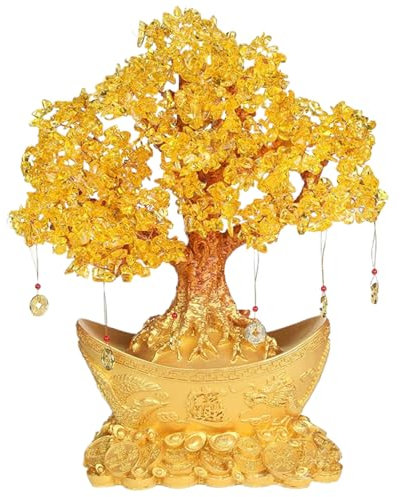 CUCUFA Geldbaum, Feng Shui Bonsai für Glück, chinesische Geldpflanze, Goldener Geldbaum, Geldbaum für Wohlstand und viel Glück