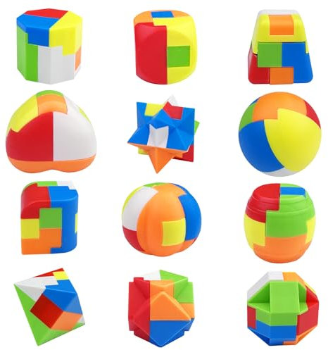 Chiluxendo 12 Stück IQ Spiele, Knobelspiele, Geschicklichkeitsspiele, Knobelspiel, Geduldspiele, Logikspiele, Plastikpuzzle, 3D Mini Puzzle Denkspiele Spielzeug Geschenk Set für Erwachsene & Kinder