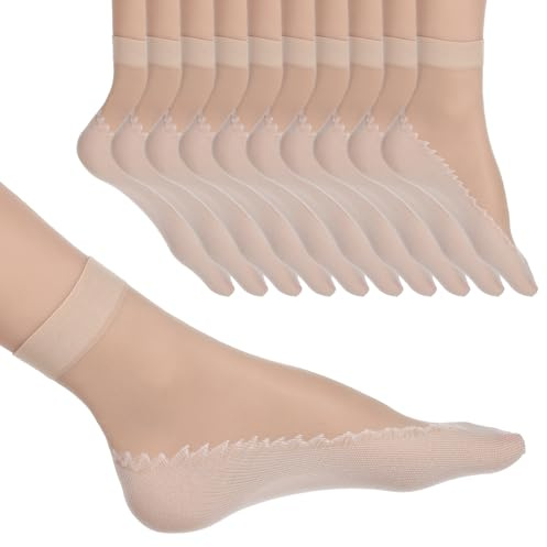 Aeaocvo 10 Pairs Sheer Socks for Women, Sheer Ankle Stocking with Cotton Sock Bottom Anti-Slip Ankle High Nylons for Women