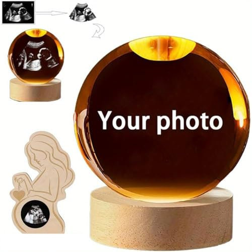 Esfera mágica, foto de cristal 3D personalizada con marco de fotos, bola de cristal de ultrasonido para embarazo con lámpara opcional, regalos de embarazo para mamá primeriza, regalo para embarazada