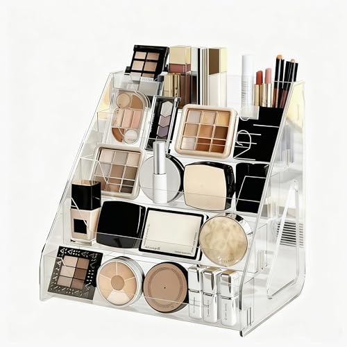 Aohyue 5 Layer Large Capacity Cosmetics Organizer, Acrylic Display Stand for Nail Polish, Clear Acrylic Cosmetic Stand, Cosmetic Display Case, Makeup Stand for Brushes, Eyeshadow, Lotions, Lipstick