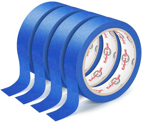 Ealyder Tape Cinta de Carrocero, Cinta Carrocero Pintura, Cinta Ancha Resistente al Calor y a los UV, Ideal Para Pintura, Renovaciones y Manualidades（4 rollos 24mm x 20m azul）