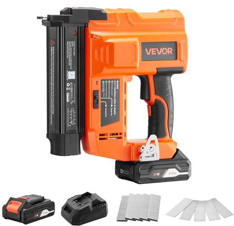 VEVOR Agrafeuse Cloueuse sans Fil 2-en-1, Cloueur Calibre 18, Pistolet à Clous Fins DC 20 V, 500 Clous et 500 Agrafes, Batterie Li-ion 2,0 Ah et Chargeur, pour Travail du Bois Menuiserie Rénovation