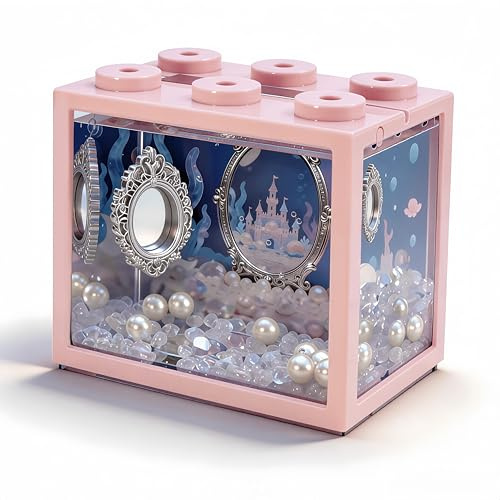 Piccolo acquario Betta, mini acquario con scimmia marina con ghiaia di vetro e decorazione in resina di fondo, 0,6 galloni impilabile da tavolo ciotola per pesci accessori per gamberetti alghe (rosa)