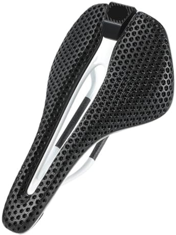 Compatible con sillín de Bicicleta Blanco de Fibra de Carbono T700, sillín de Bicicleta de Carreras con absorción de Impacto en Zonas de Resina de Panal Impreso en 3D(Black White Saddle)