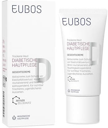 Eubos | DIABETISCHE HAUT PFLEGE Gesichtscreme | 50ml | bei trockener, spannender Haut, gegen vorzeitige Hautermüdung und Faltenbildung bei Diabetikern | klinisch getestet