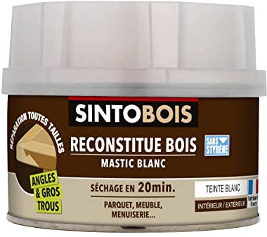 SINTO Reconstitue Bois Gros Trous et Angles Mastic Standard - Blanc - Facile d'Application - Mastic-bi Composante avec Durcisseur - 190g